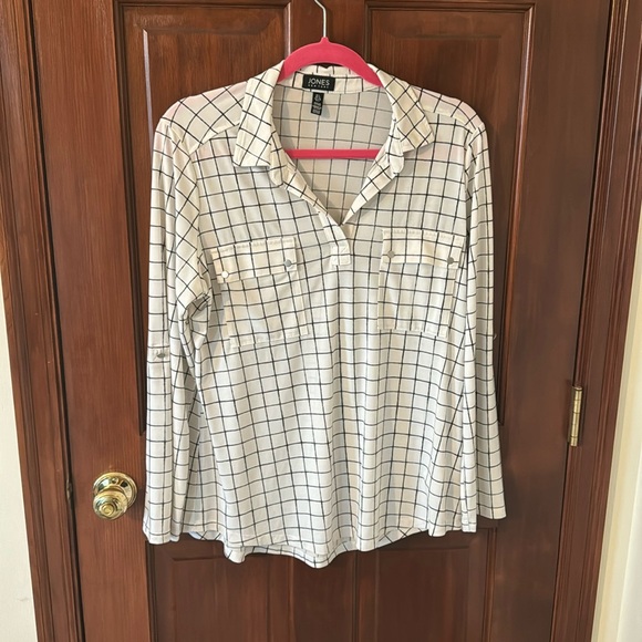 Black and white square detail blouse. Jones New York size Large - Picture 1 of 4